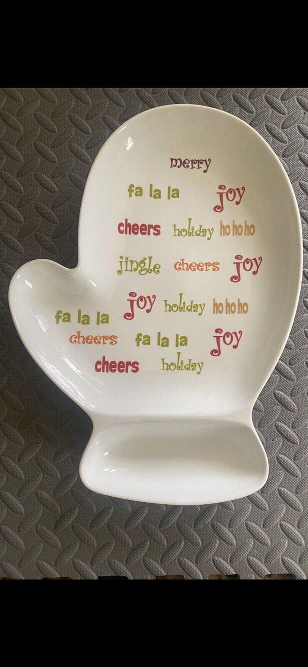 CHRISTMAS MITTEN 16x12 Divided Serving Dish / Chip & Dip Bowl